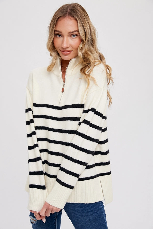 Quarter Zip Up Stripe Pullover