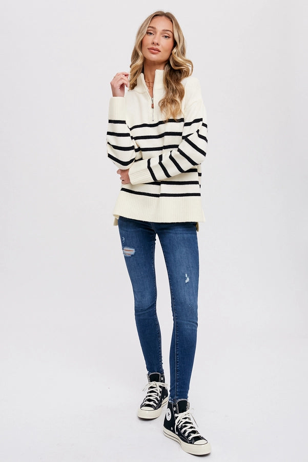 Quarter Zip Up Stripe Pullover