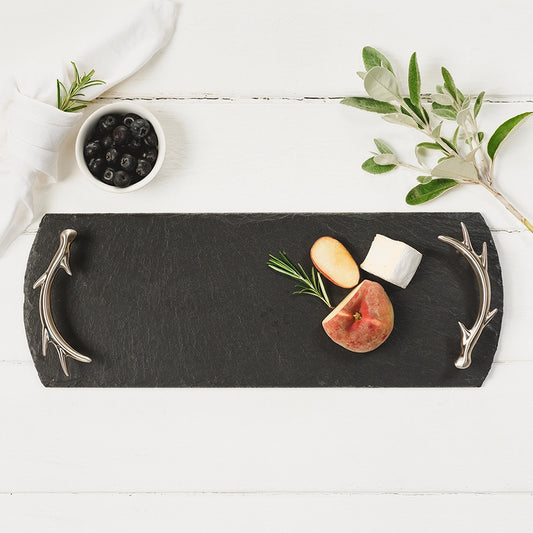 Small Slate Serving Tray with Antler Handles