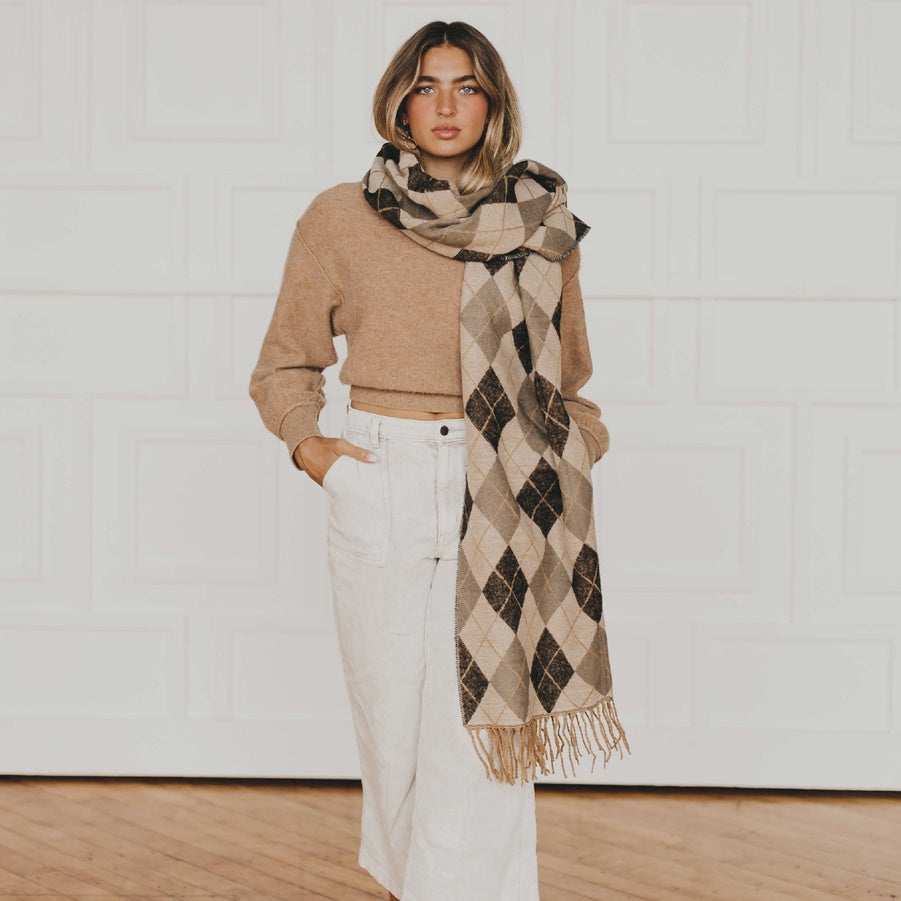 Always Classy Argyle Plaid Scarf Camel