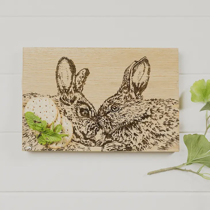 Kissing Rabbits Oak Serving Board
