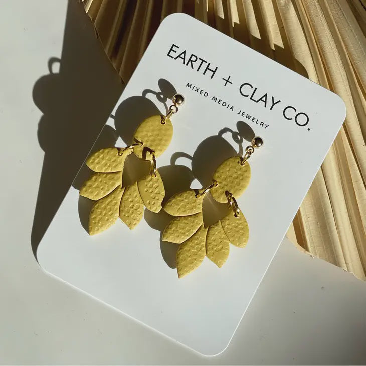 Flower Clay Earrings in Mustard