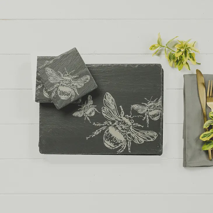 Set of Bee Slate Coasters & Place Mats