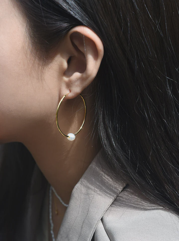 Big Hoop Earrings with Pearl