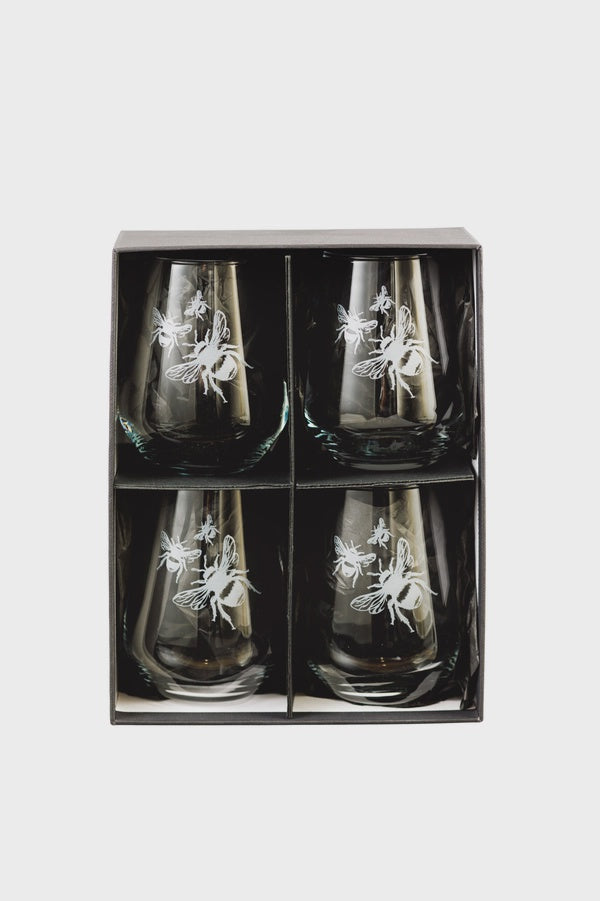 Set of 4 Stemless Bee Glasses