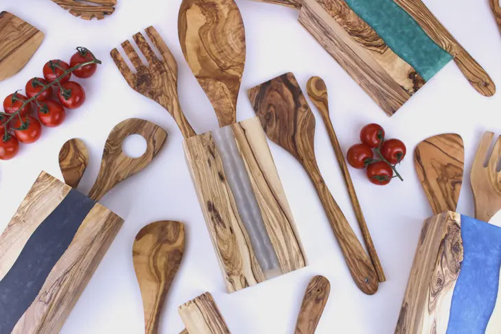 Olive Wood Resin Utensil Holder