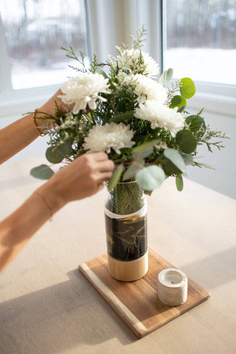 Resin Accented Vase with Bamboo Base