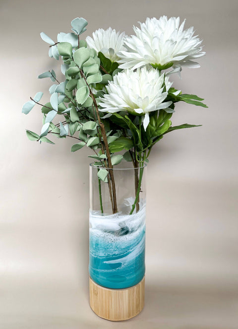 Resin Accented Vase with Bamboo Base