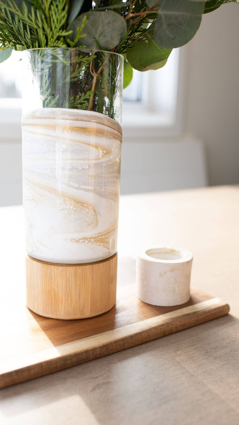 Resin Accented Vase with Bamboo Base