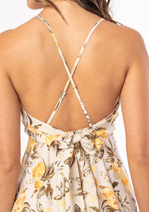 Linen Blend Cross Back Surplice Midi Dress