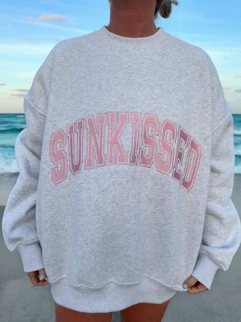 Pearl Grey w/ Pink Thread Sunkissed Varsity Embroider Sweats