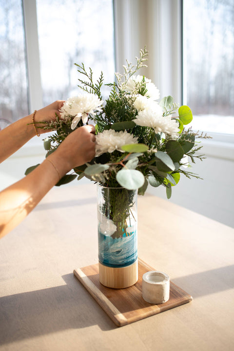 Resin Accented Vase with Bamboo Base