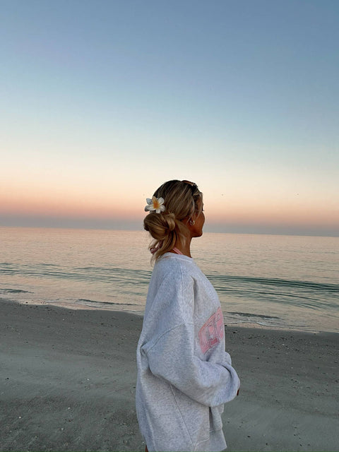 Pearl Grey w/ Pink Thread Sunkissed Varsity Embroider Sweats