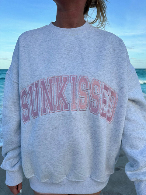 Pearl Grey w/ Pink Thread Sunkissed Varsity Embroider Sweats