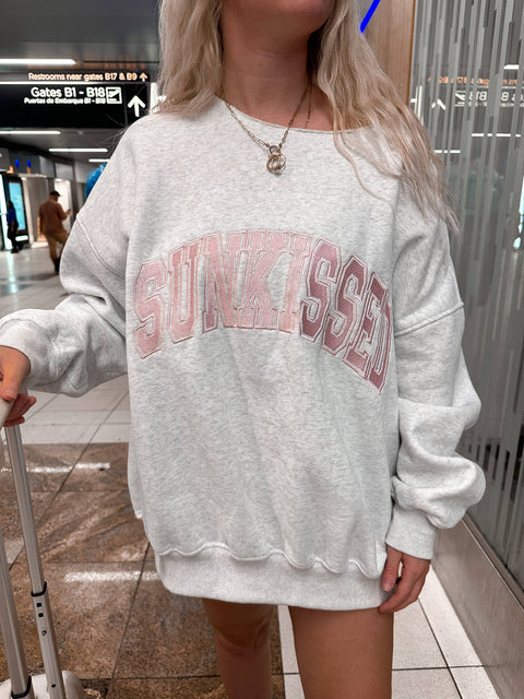 Pearl Grey w/ Pink Thread Sunkissed Varsity Embroider Sweats