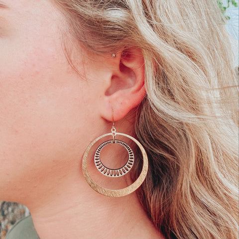 Gold Hoop  Wood Earrings