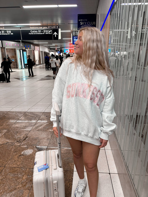 Pearl Grey w/ Pink Thread Sunkissed Varsity Embroider Sweats