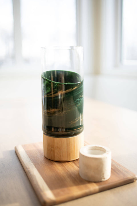 Resin Accented Vase with Bamboo Base