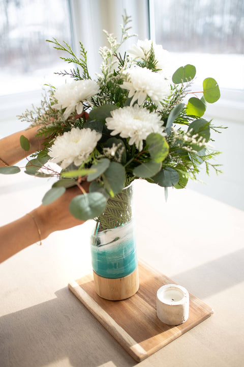 Resin Accented Vase with Bamboo Base