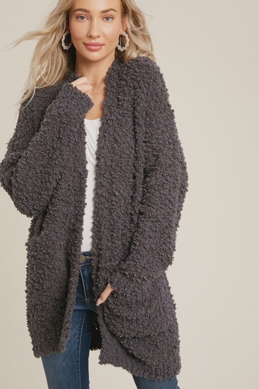 Fluffy Bouclé Open Front Cardigan