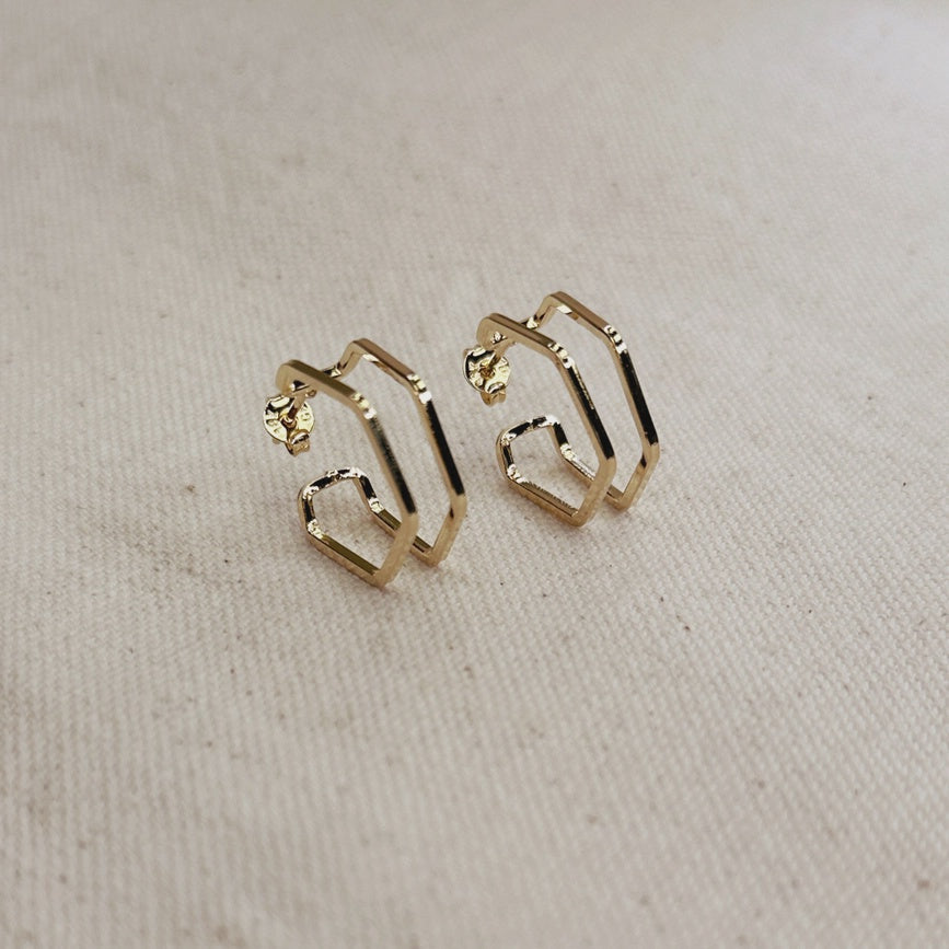 18k Gold Filled Double Wire Geometric C Hoop Earrings