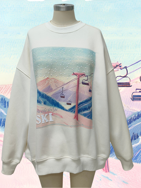 At The Lodge Ski Puff Print Sweatshirt