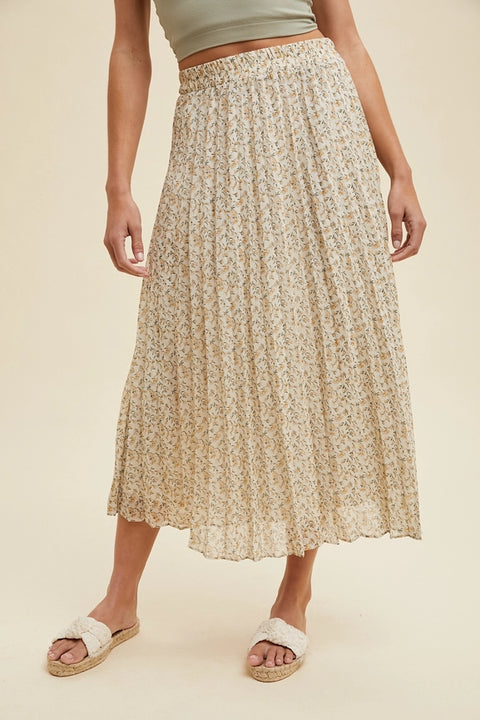 Florence Floral Pleated Midi Skirt