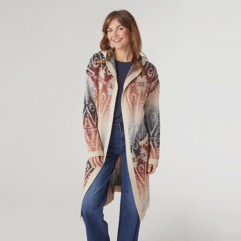 Cowichan Long Hooded Aztec Cardigan