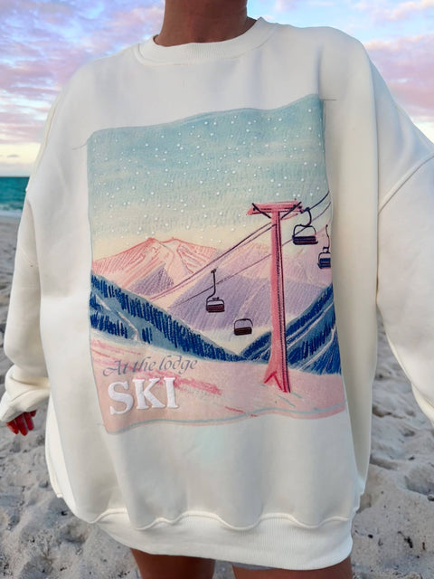 At The Lodge Ski Puff Print Sweatshirt