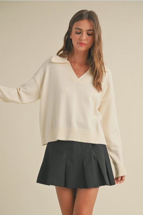 Soft Sweater Knitted Top with Collar