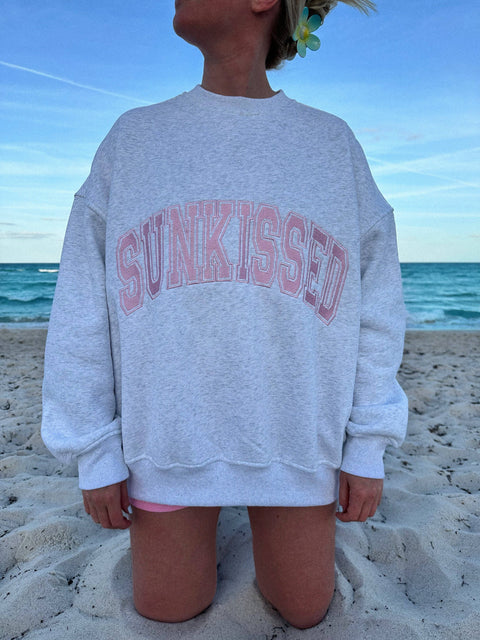 Pearl Grey w/ Pink Thread Sunkissed Varsity Embroider Sweats