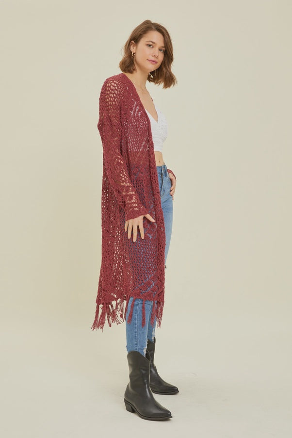 Western Soft Knit Cardigan with Fringes